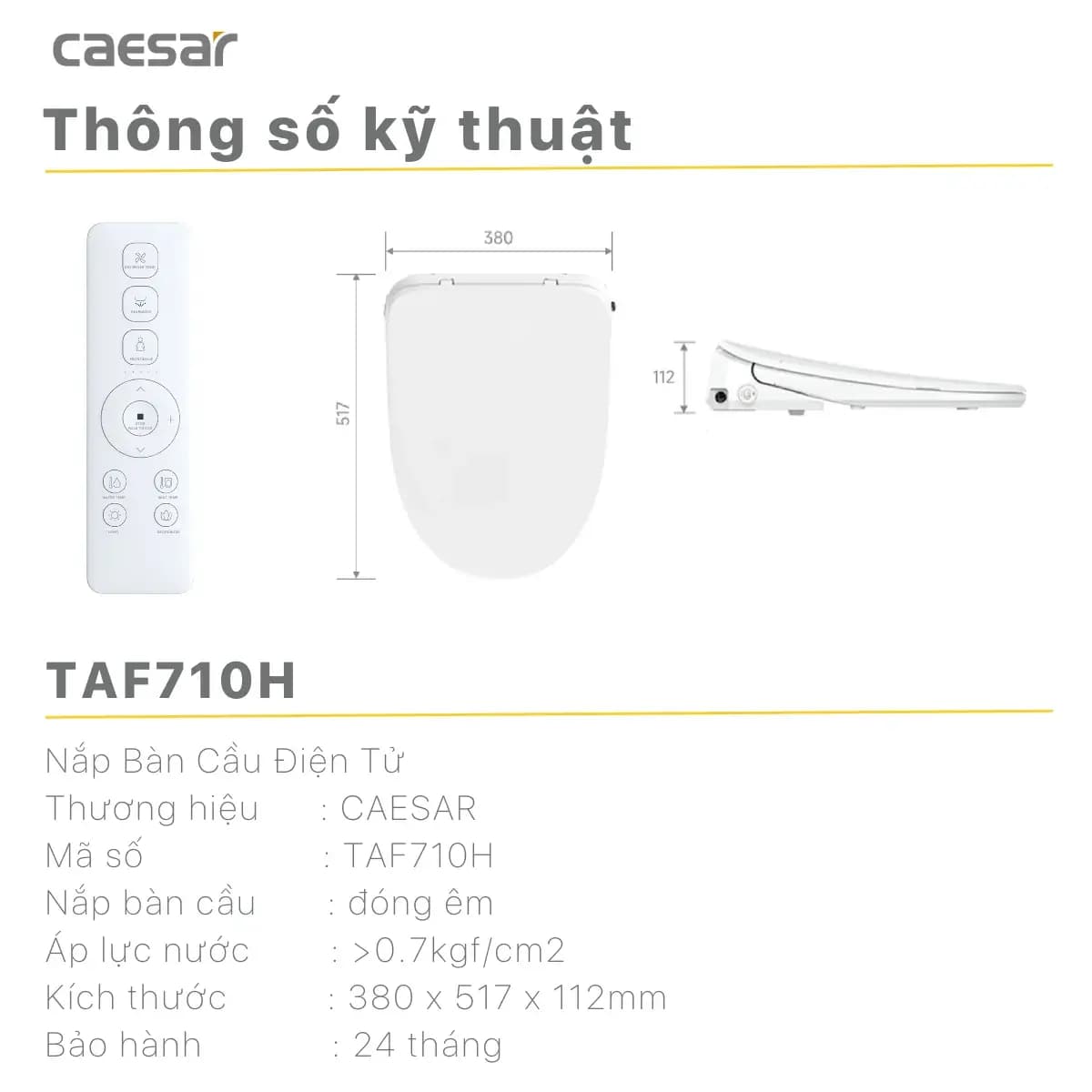 Bồn Cầu Điện Tử CAESAR C1374F (không nắp) +TAF710H Có Remote