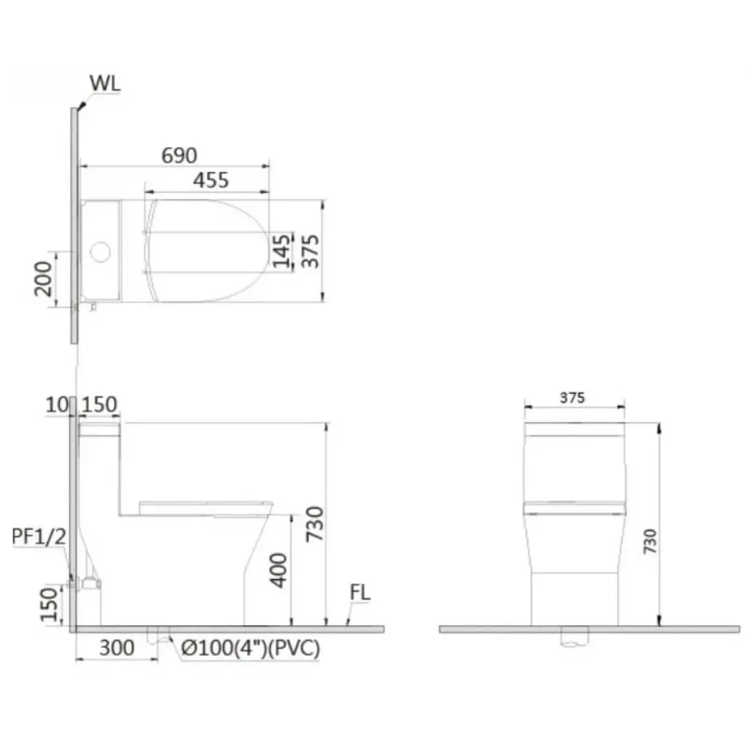 Bàn Cầu Điện Tử CAESAR C1374F (không nắp) + TAF512H 1 Khối