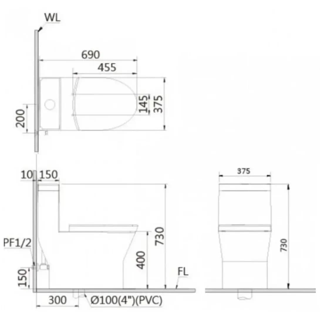 Bồn Cầu Nắp Rửa Điện Tử CAESAR C1374F (không nắp) +TAF610H 1 Khối