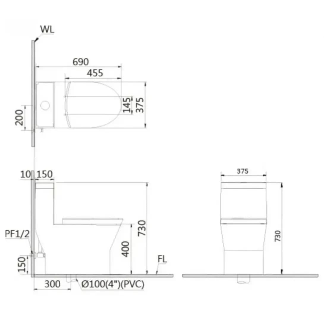 Bồn Cầu Nắp Rửa Điện Tử CAESAR C1375F (không nắp) + TAF610H 1 Khối