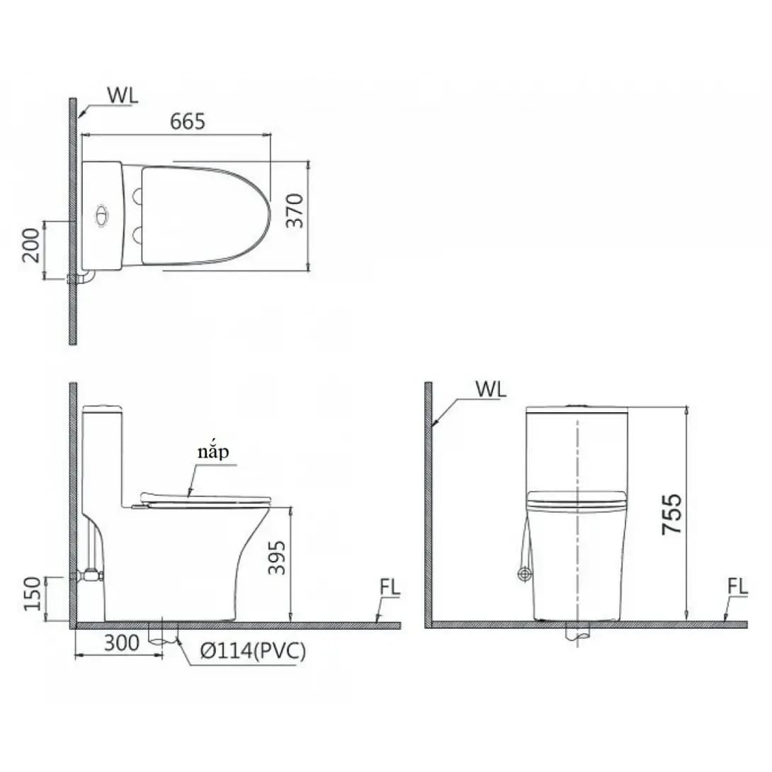 Bồn Cầu Nắp Rửa Điện Tử CAESAR C1391F (không nắp) + TAF610H 1 Khối