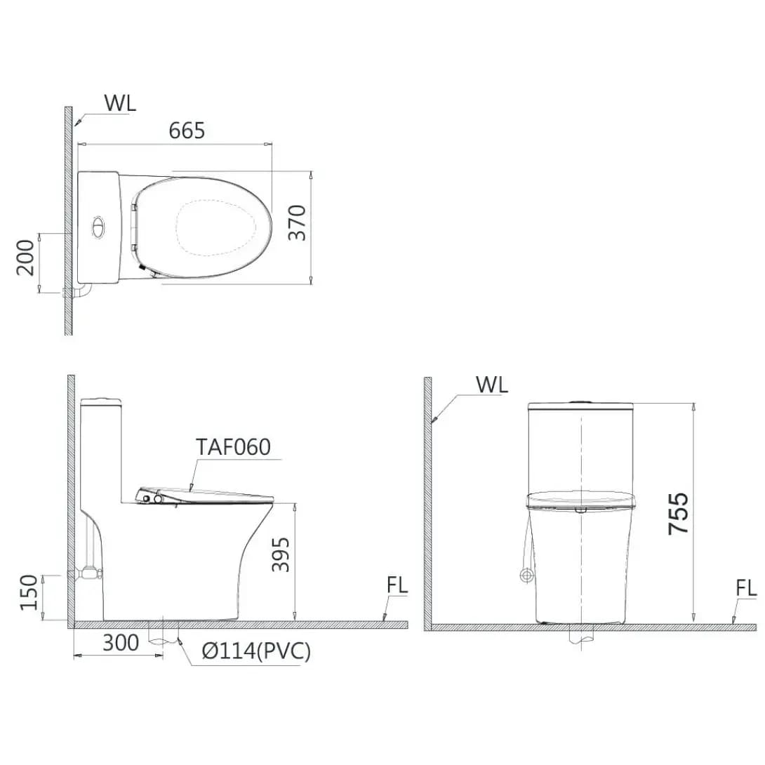Bồn Cầu Nắp Rửa Cơ CAESAR C1391F (không nắp) + TAF060 1 Khối