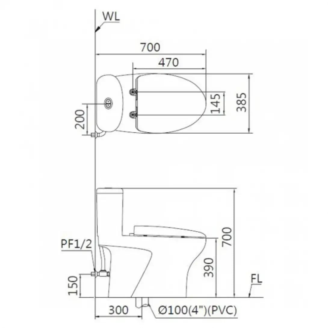 Bồn Cầu Điện Tử CAESAR C1394F (không nắp) + TAF512H Có Remote