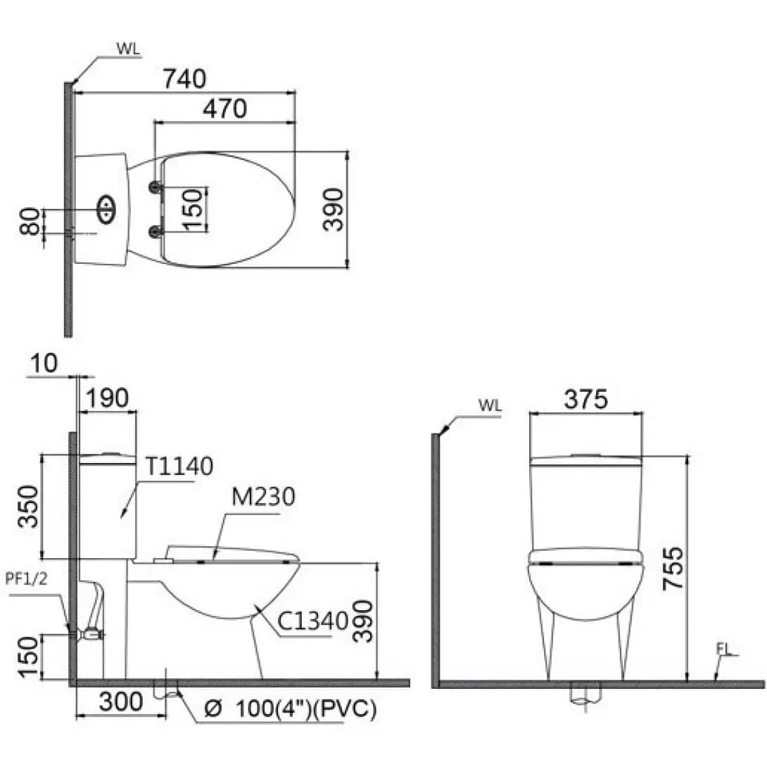 Bồn Cầu Thông Minh CAESAR CD1340 (không nắp) + TAF400H 2 Khối
