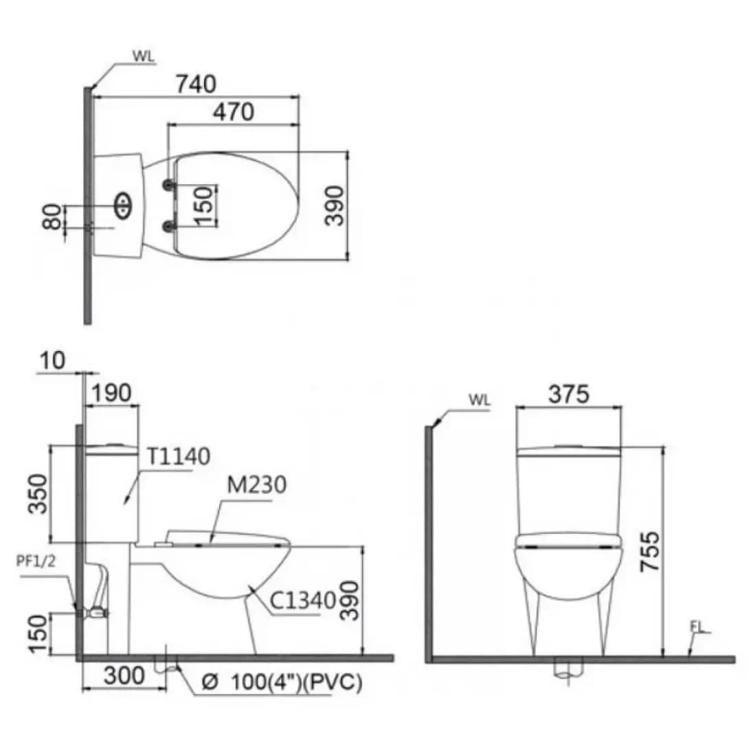 Bồn Cầu Nắp Rửa Điện Tử CAESAR CD1340 (không nắp) + TAF610H 2 Khối