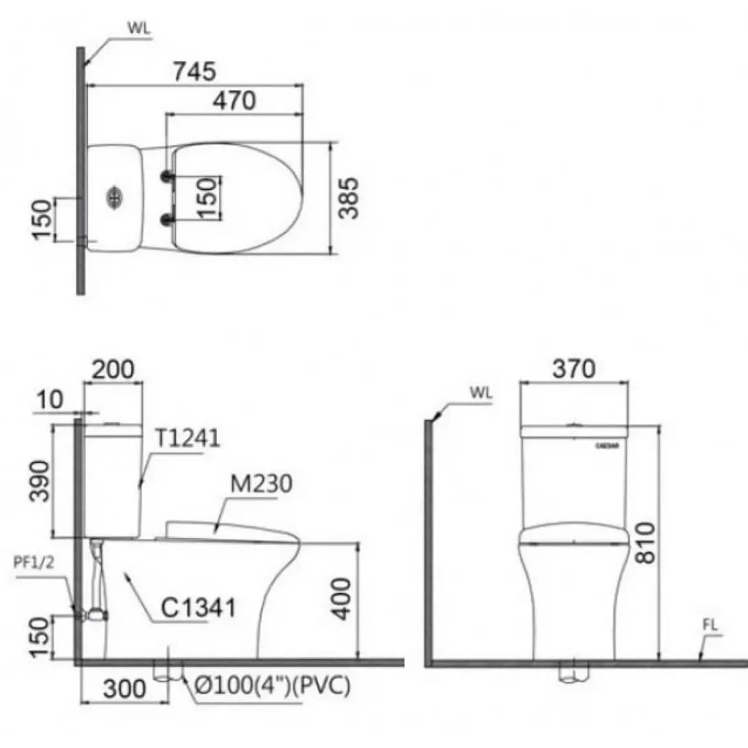 Bồn Cầu Nắp Rửa Cơ CAESAR CD1341 (không nắp) + TAF060 2 Khối