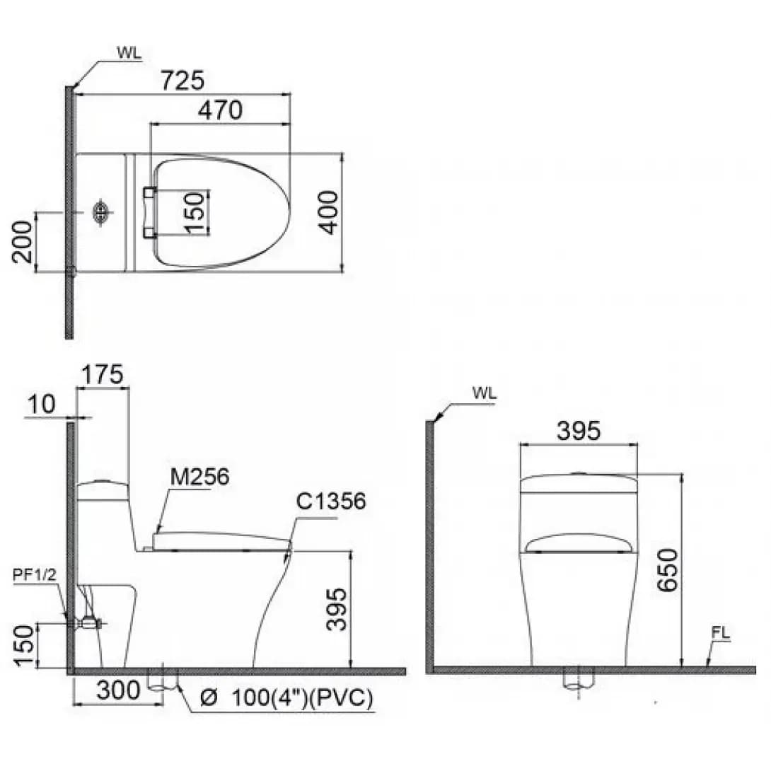 Bồn Cầu Điện Tử CAESAR C1356F (không nắp) +TAF400H 1 Khối