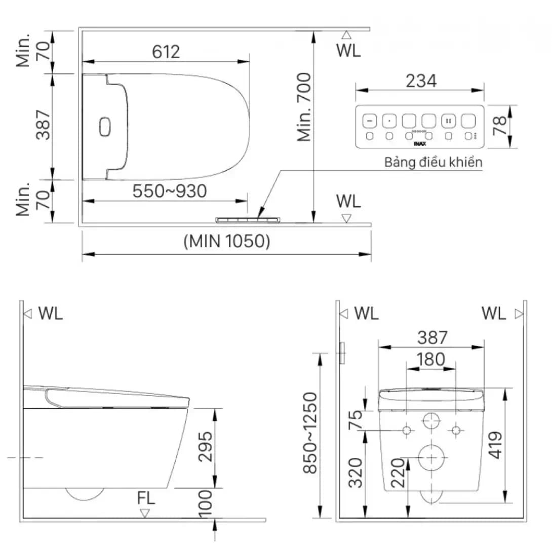 Bồn Cầu Treo Tường Thông Minh INAX AC-820VN Saras Tiêu Chuẩn
