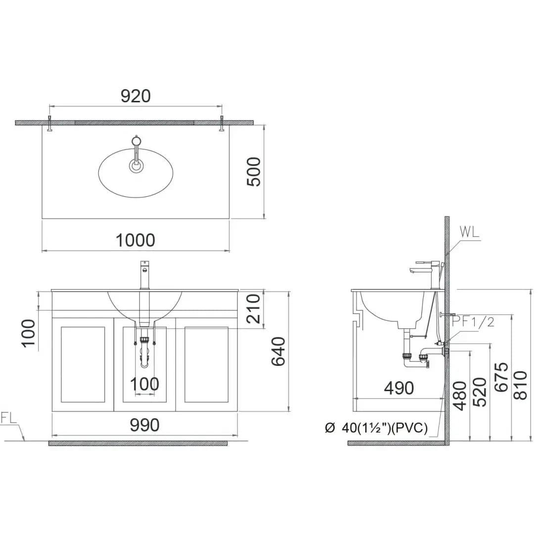 Bộ Tủ Lavabo Caesar Treo Tường LF5028 + EH15028AV