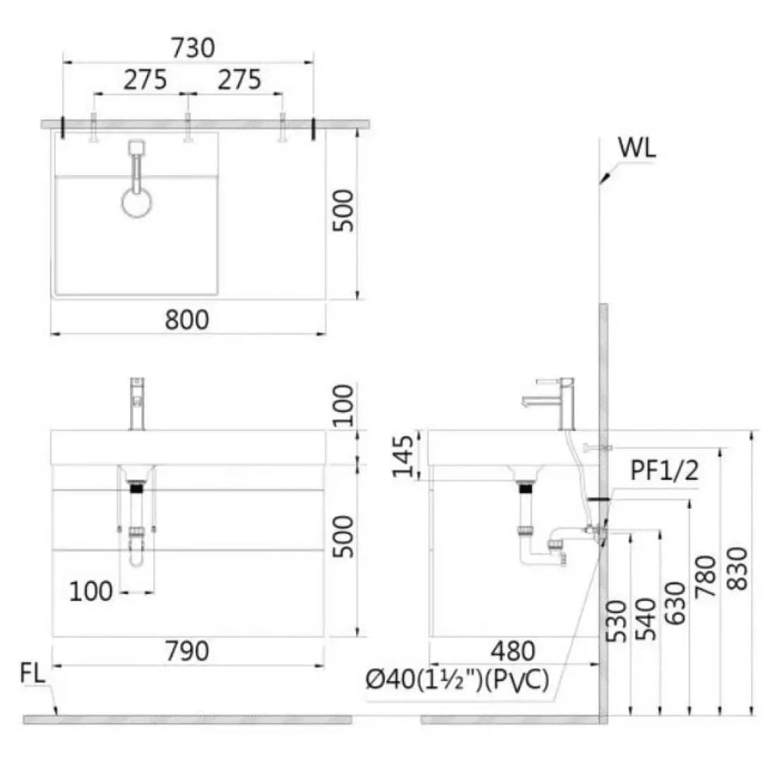 Bộ Tủ Lavabo Caesar Treo Tường LF5382 + EH05382DWV