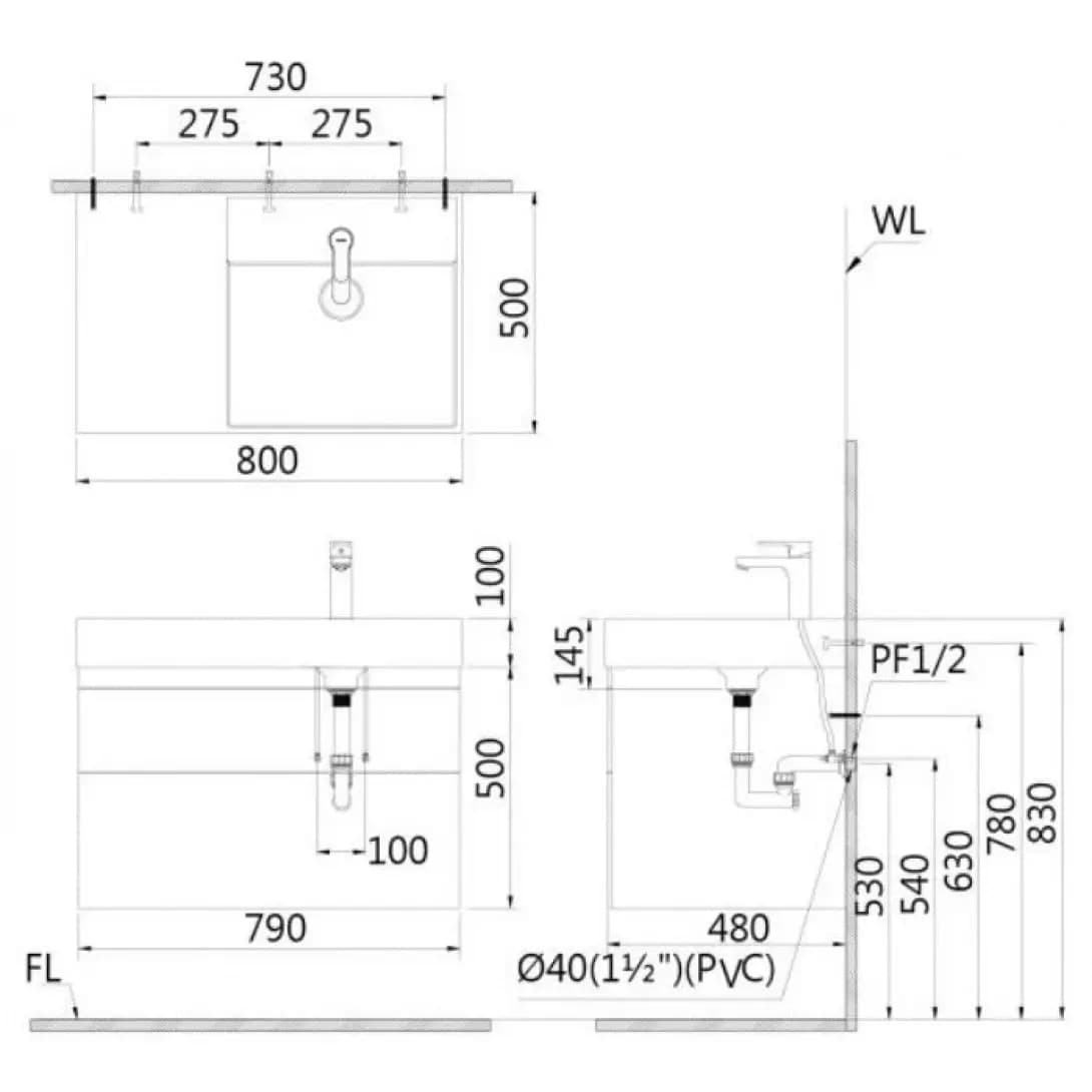 Bộ Tủ Lavabo Caesar Treo Tường LF5384 + EH05384DWV