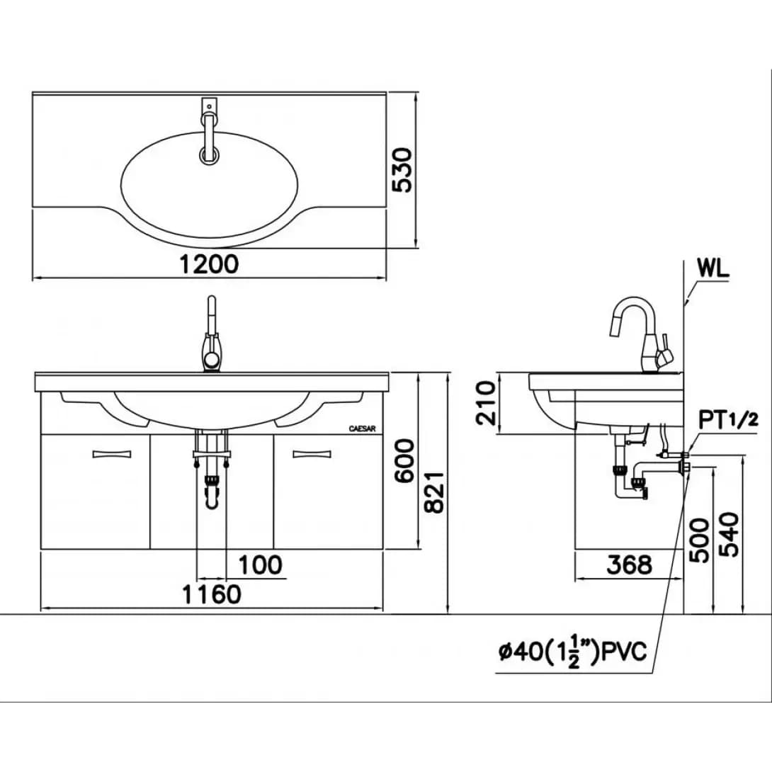Bộ Tủ Lavabo Caesar Treo Tường LF5324 + EH05324AV