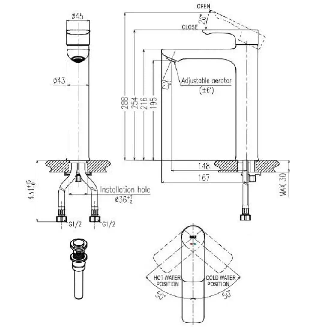 Vòi chậu nóng lạnh Lavabo Inax LFV-612SH-2