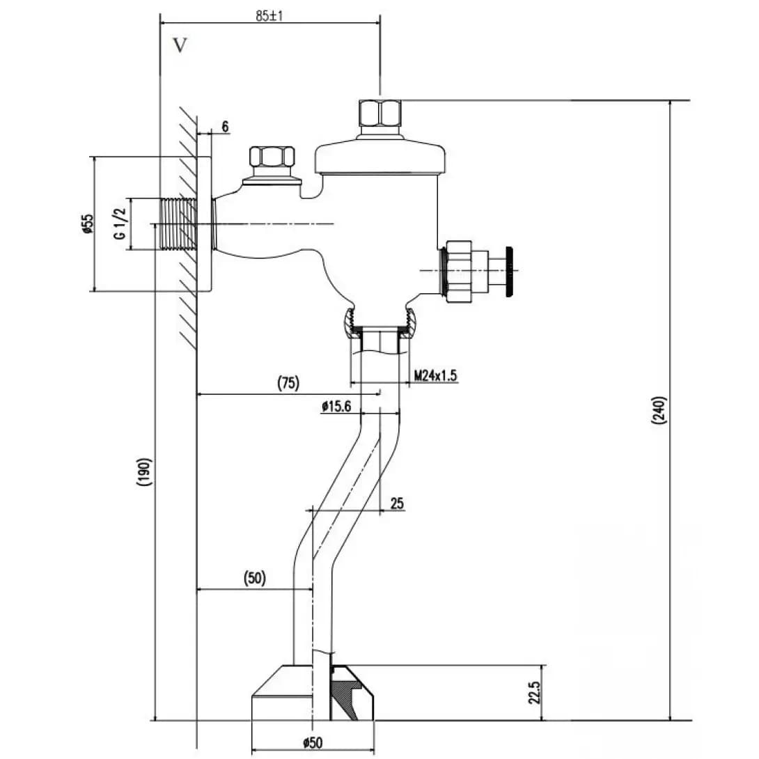 Van Xả Kiểu Ấn Bồn Tiểu Inax UF-8V-0.5 (UF8V0.5) Ống Cong 0.5 Lít
