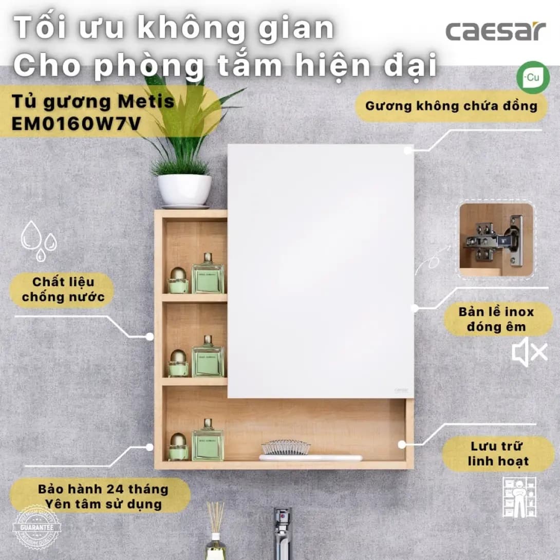 Tủ Gương Treo Phòng Tắm CAESAR EM0160W7V