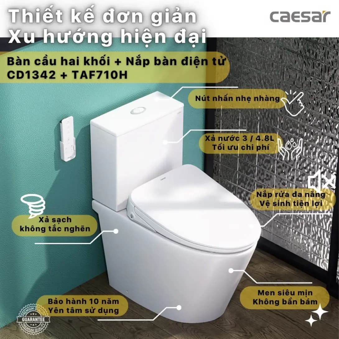 Bồn Cầu Thông Minh CAESAR CD1342 +TAF710H 2 Khối