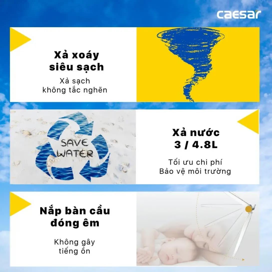 Bồn Cầu Thông Minh CAESAR CD1342 +TAF400H 2 Khối