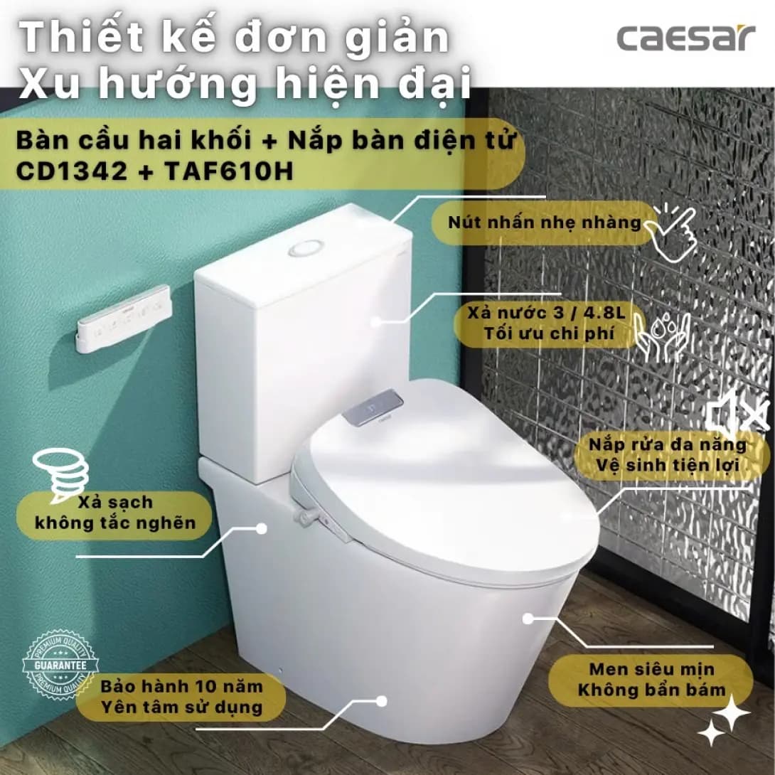 Bồn cầu Thông Minh CAESAR CD1342 (không nắp) +TAF610H 2 khối