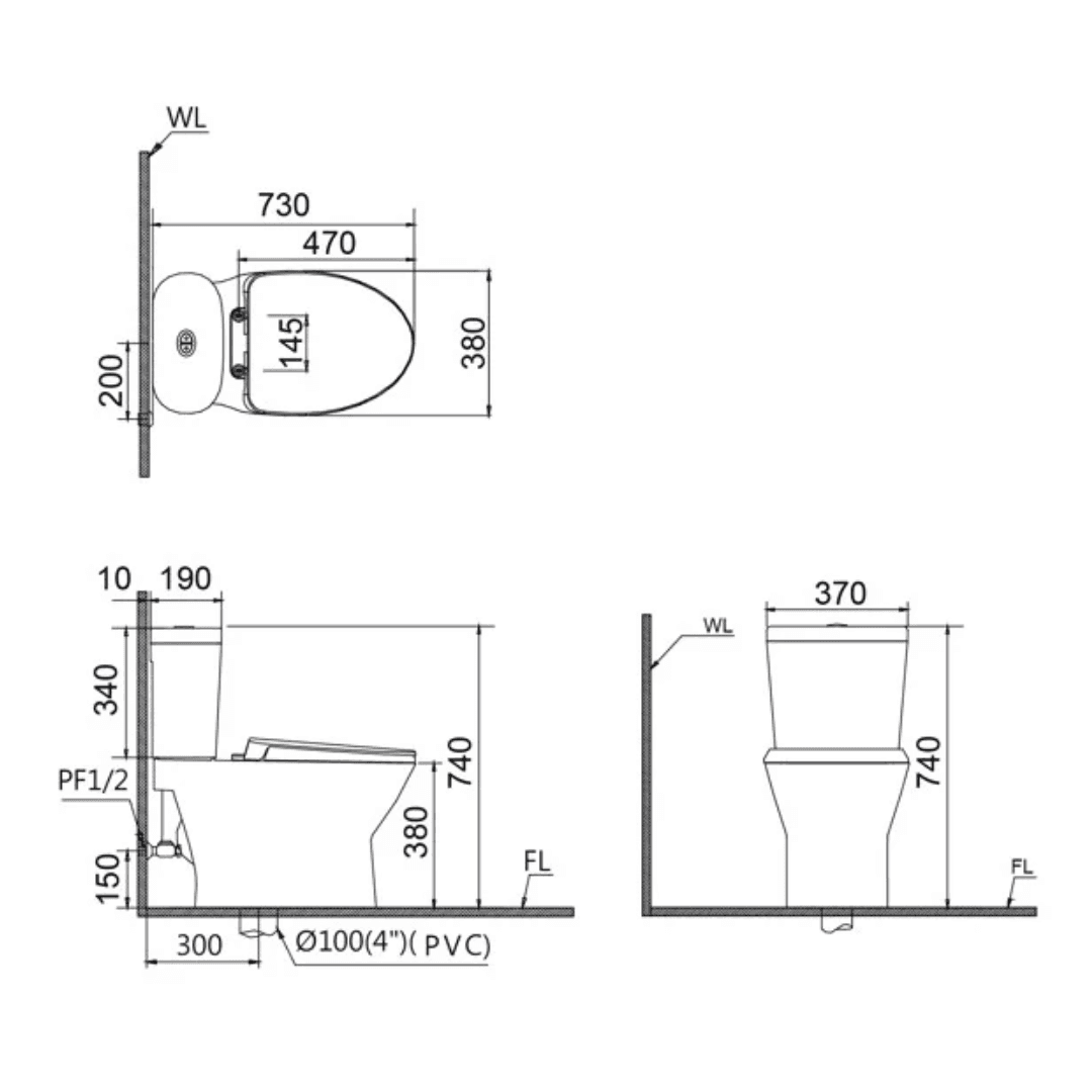Bồn Cầu Điện Tử CAESAR CD1320 (không nắp) + TAF400H 2 Khối