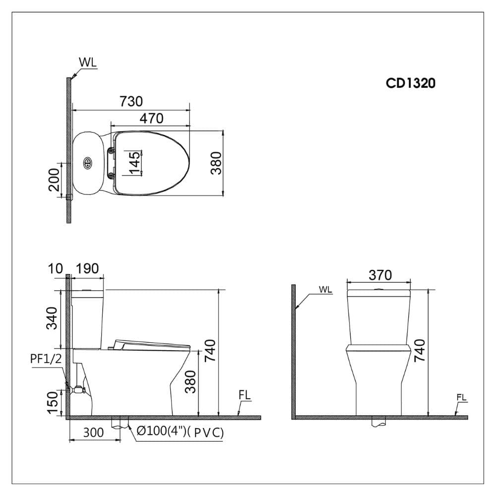 Bồn Cầu Nắp Rửa Điện Tử CAESAR CD1320 (không nắp) + TAF610H 2 Khối