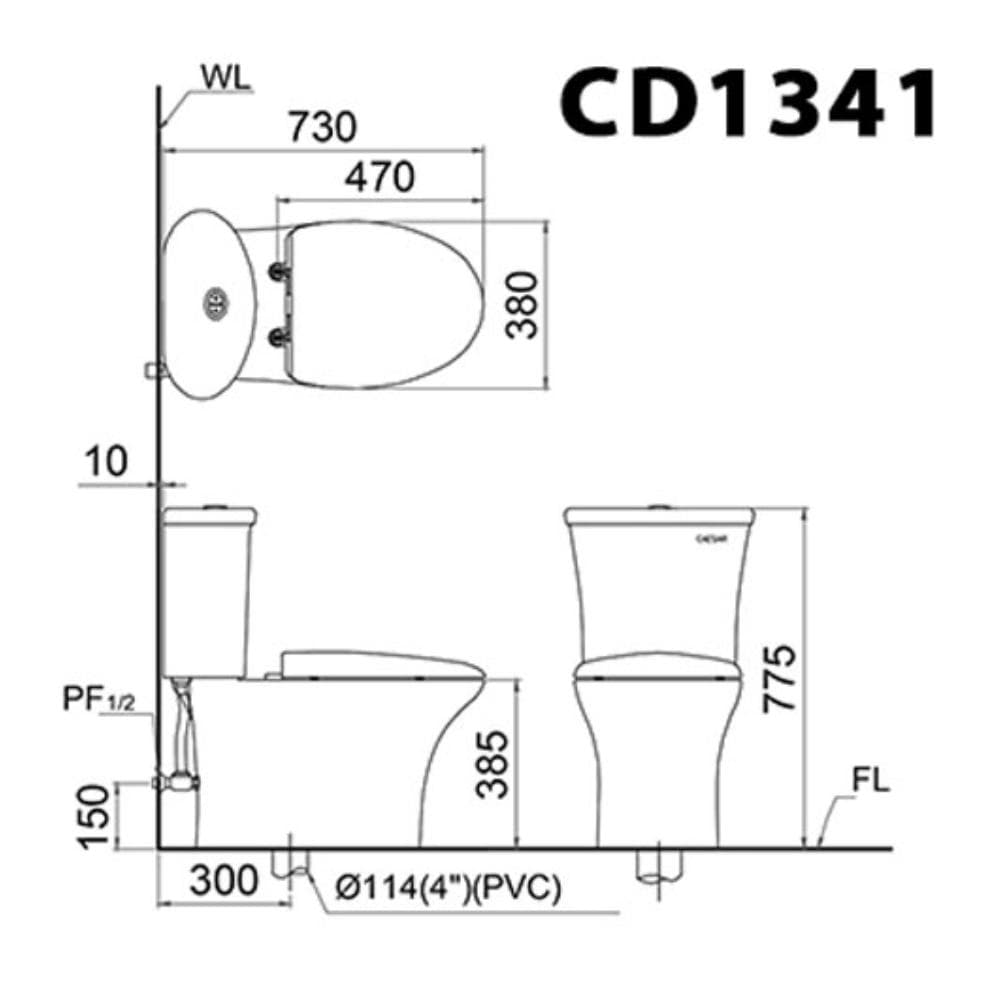 Bồn Cầu Nắp Rửa Điện Tử CAESAR CD1341 (không nắp) + TAF610H 2 Khối