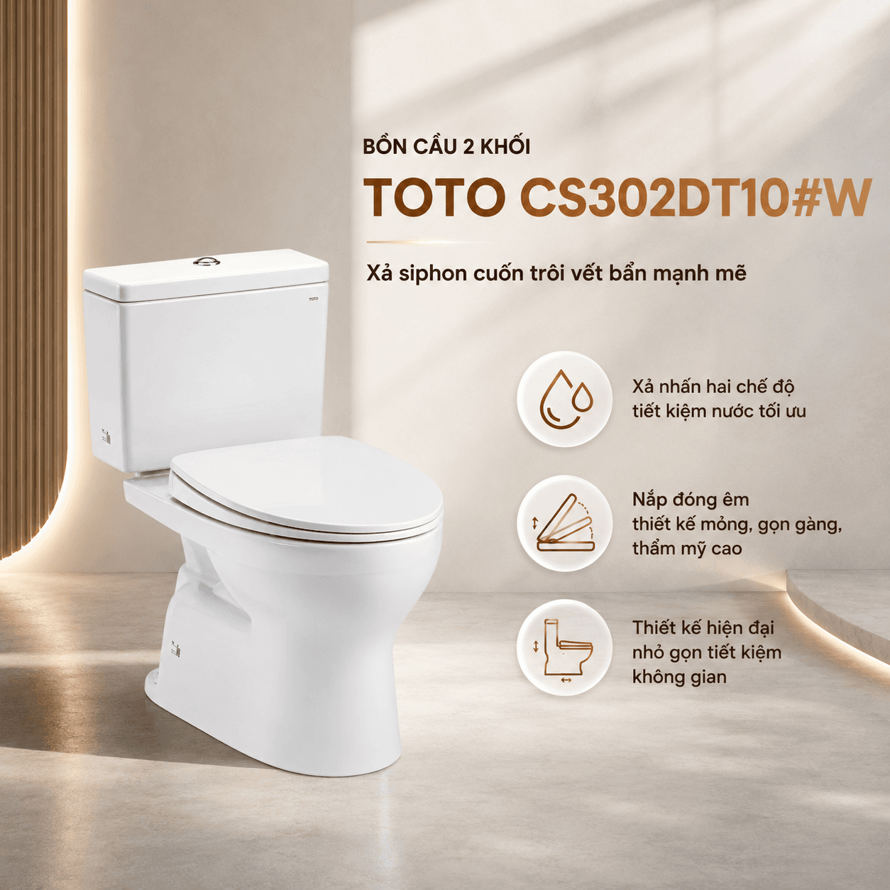 Bồn cầu 2 khối TOTO CS302DT10 nắp đóng êm TC395VS