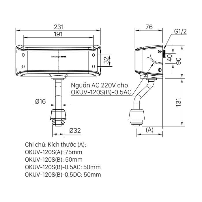 Van Xả Tiểu Cảm Ứng Inax OKUV-120S(B)-0.5AC