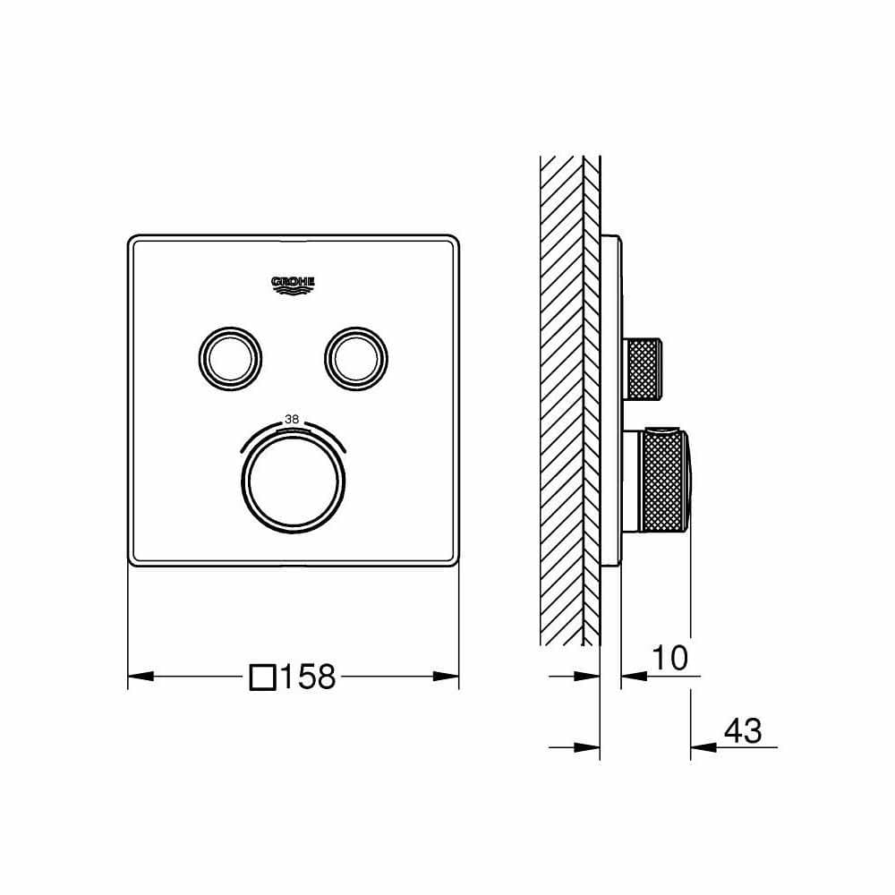 Mặt điều khiển sen tắm ổn nhiệt Grohtherm SmartControl vuông 2 chế độ GROHE 29124000