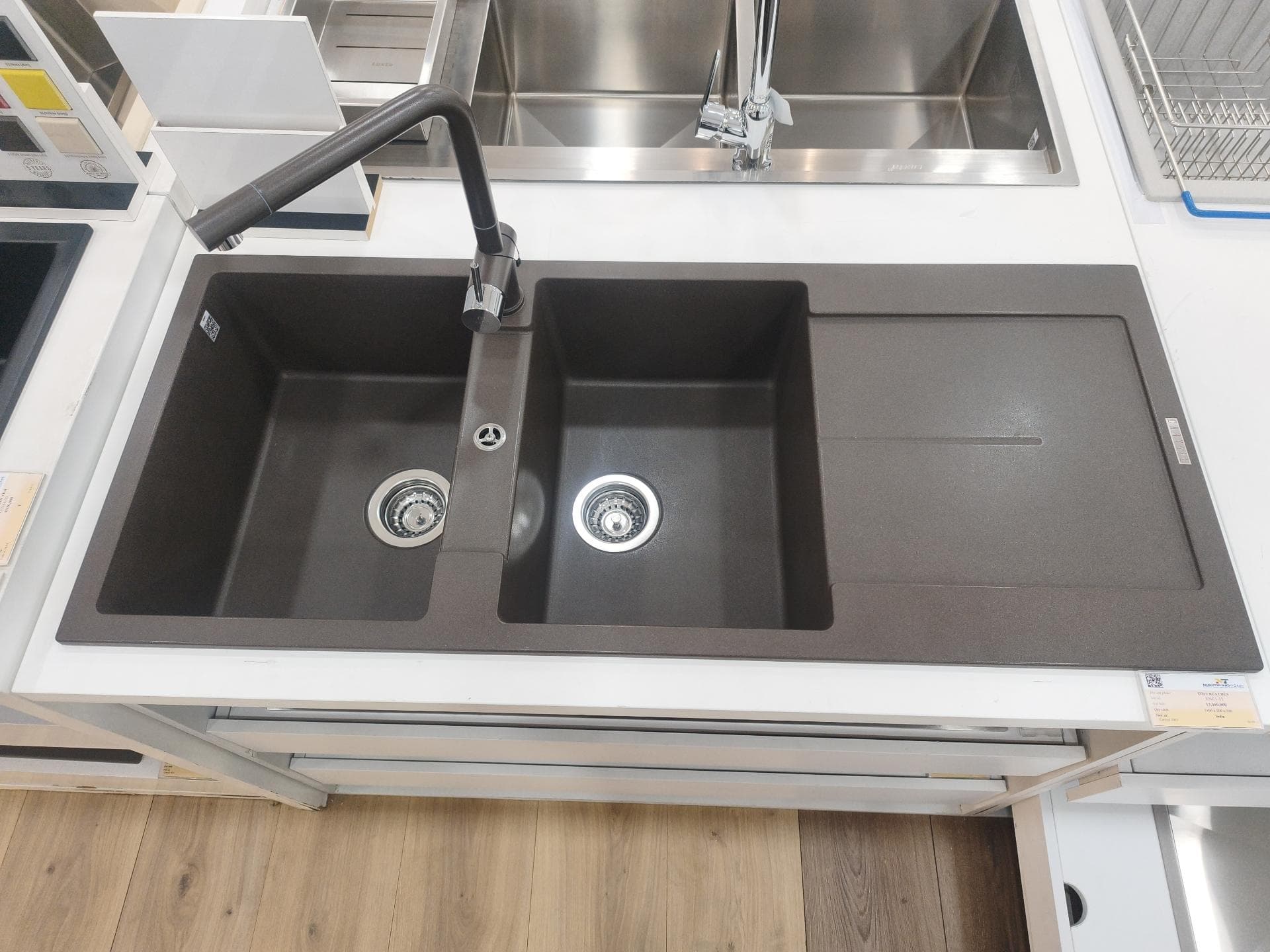Chậu 2 hộc có bàn chờ Đá thạch anh Carysil ENC1-11