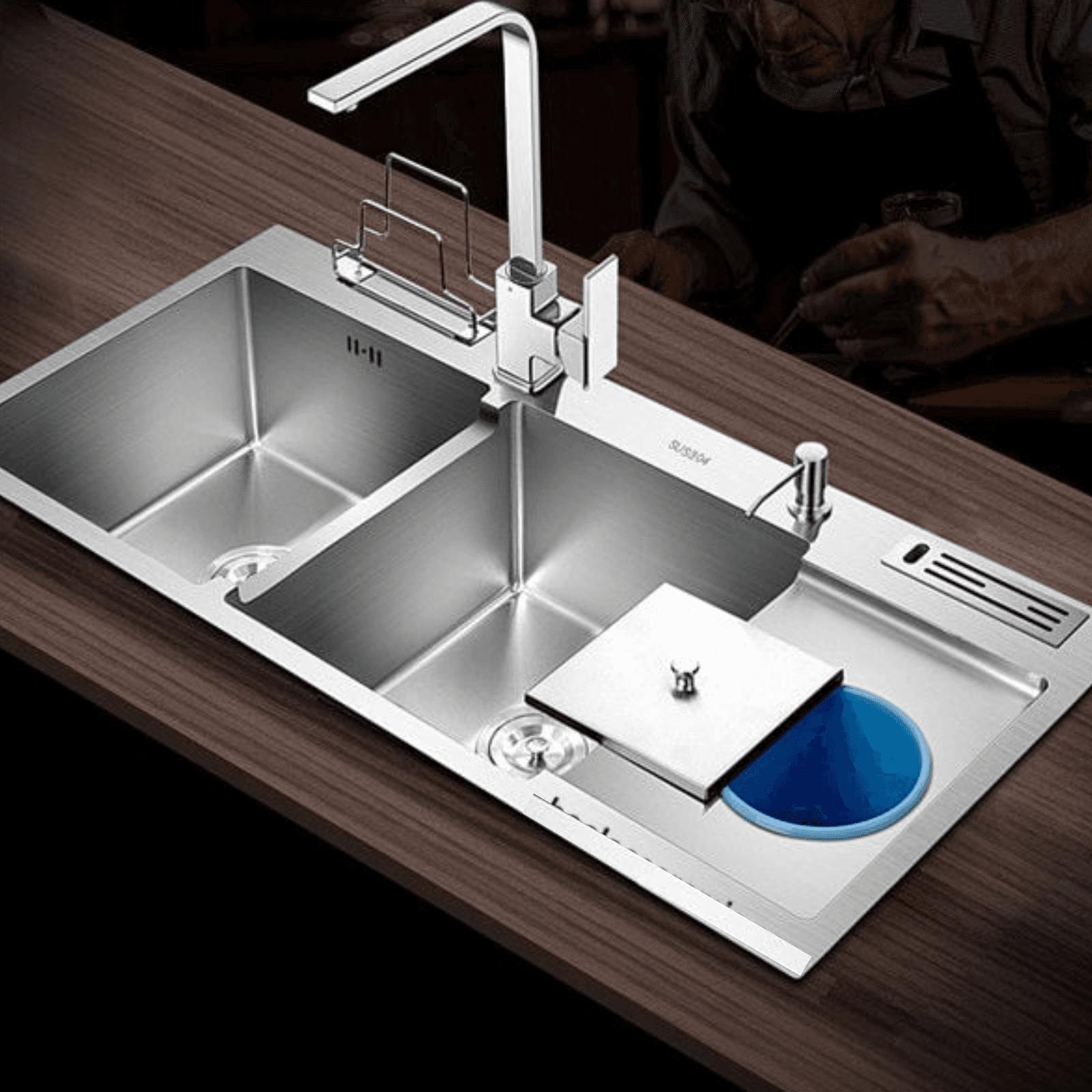 Chậu 2 hộc có bàn chờ Inox 304 Sucar LT10048R