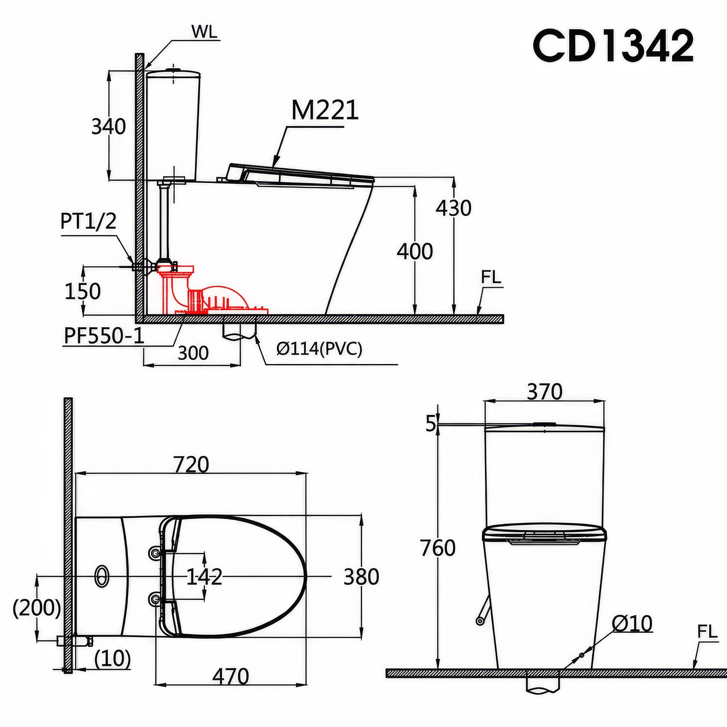 Bồn cầu 2 khối CAESAR CD1342 nắp đóng êm