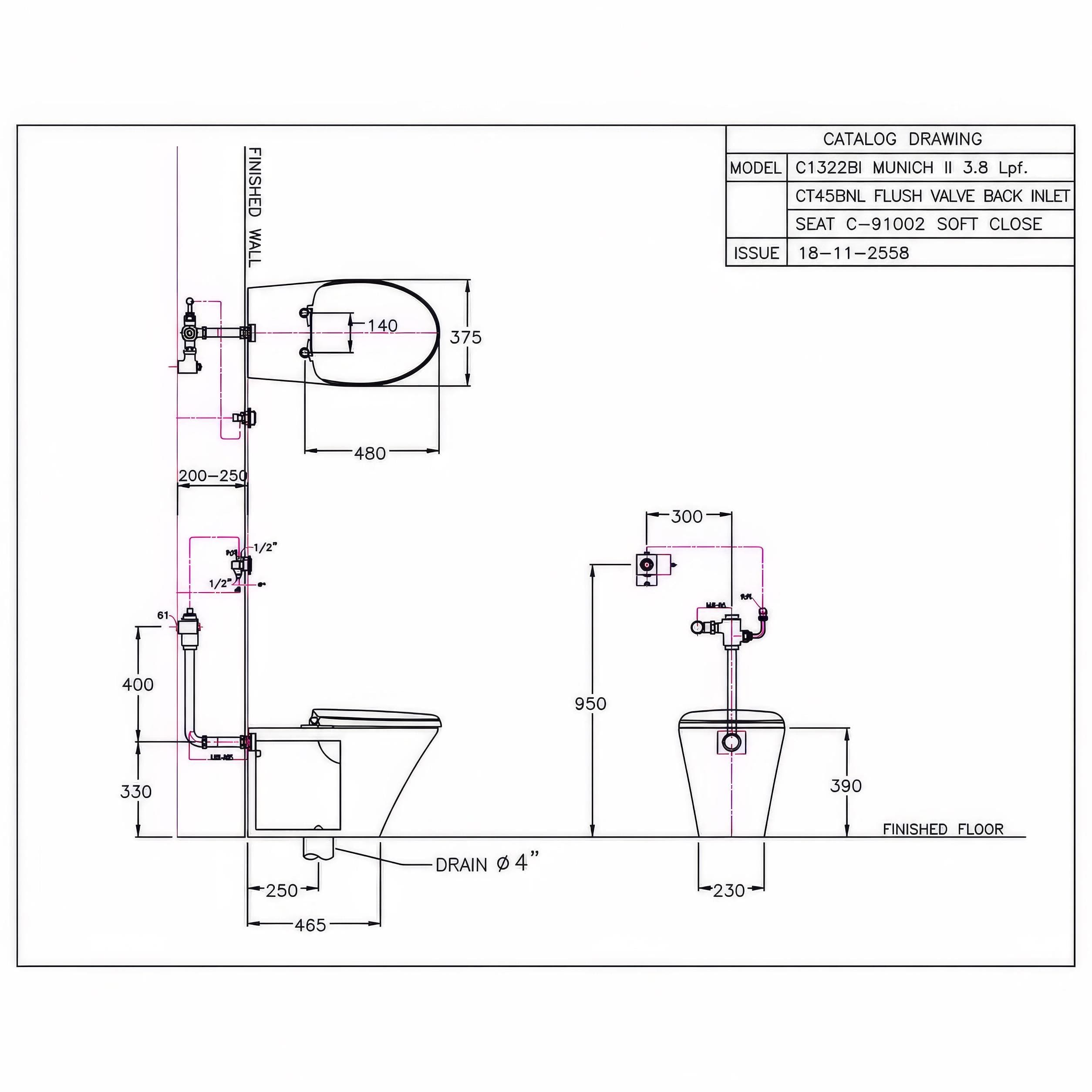 Bồn cầu đặt sàn COTTO C1322BI nắp êm dòng Munich II