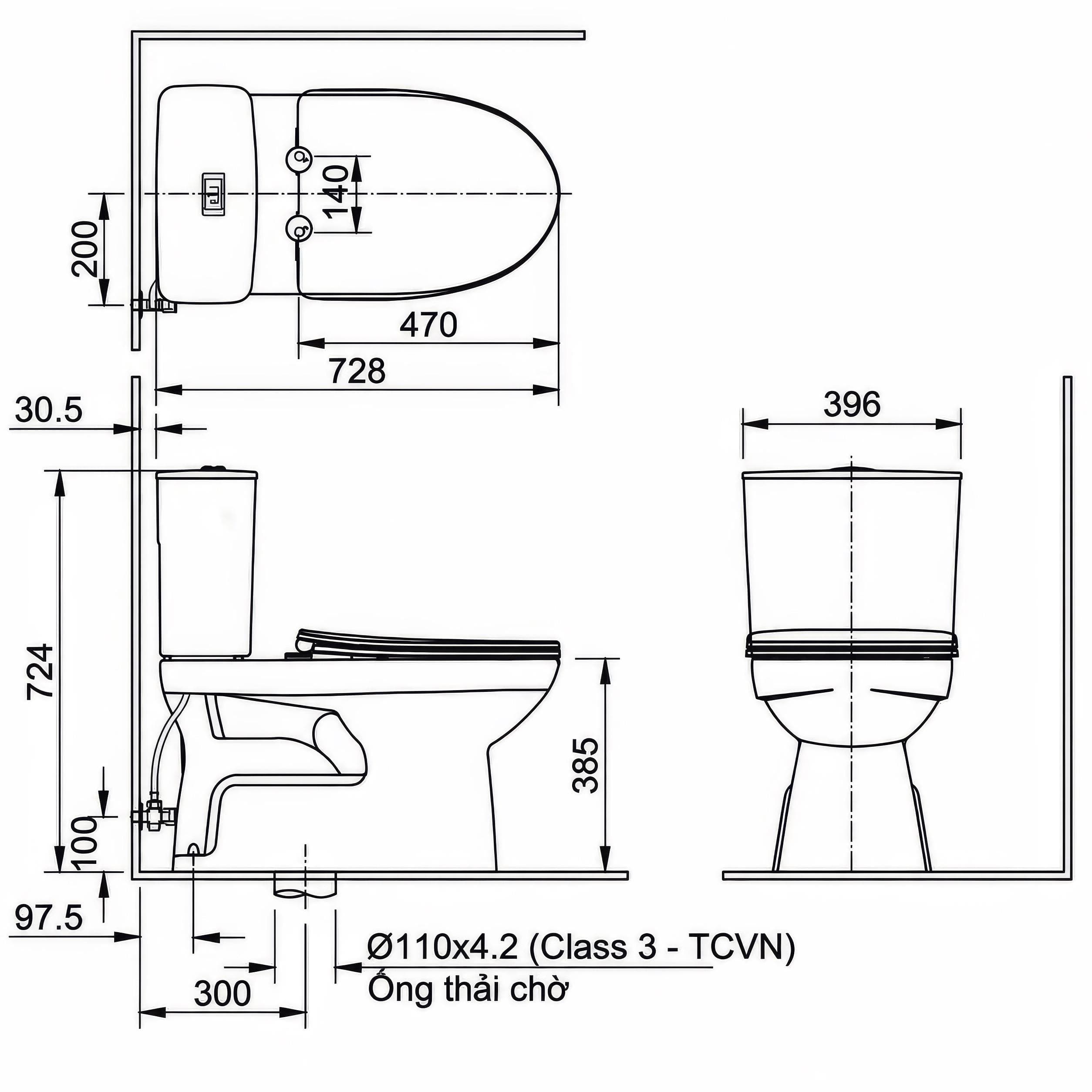 Bồn cầu 2 khối Inax C-514VAN nắp đóng êm