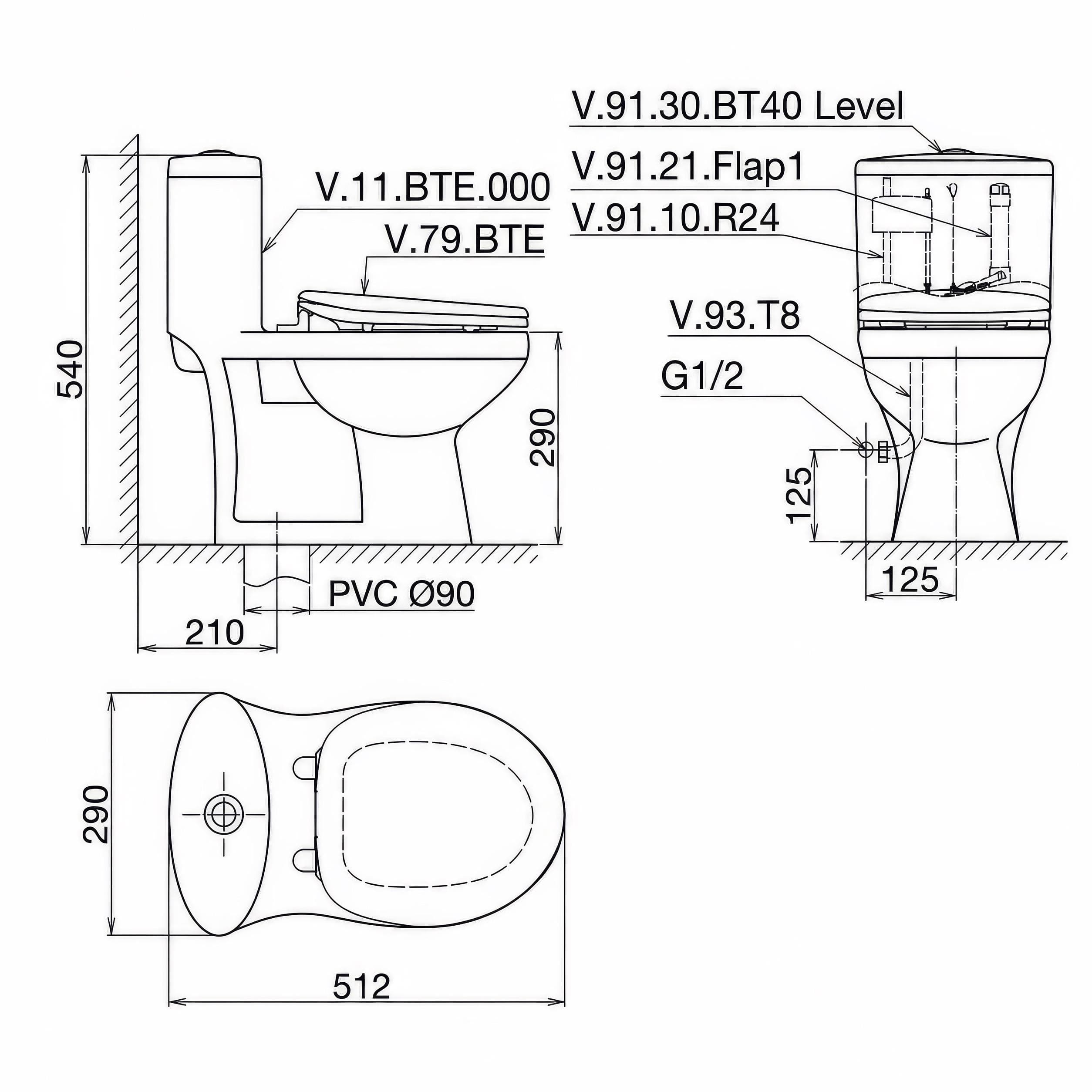Bồn cầu 1 khối cho trẻ em Viglacera BTE nắp thường