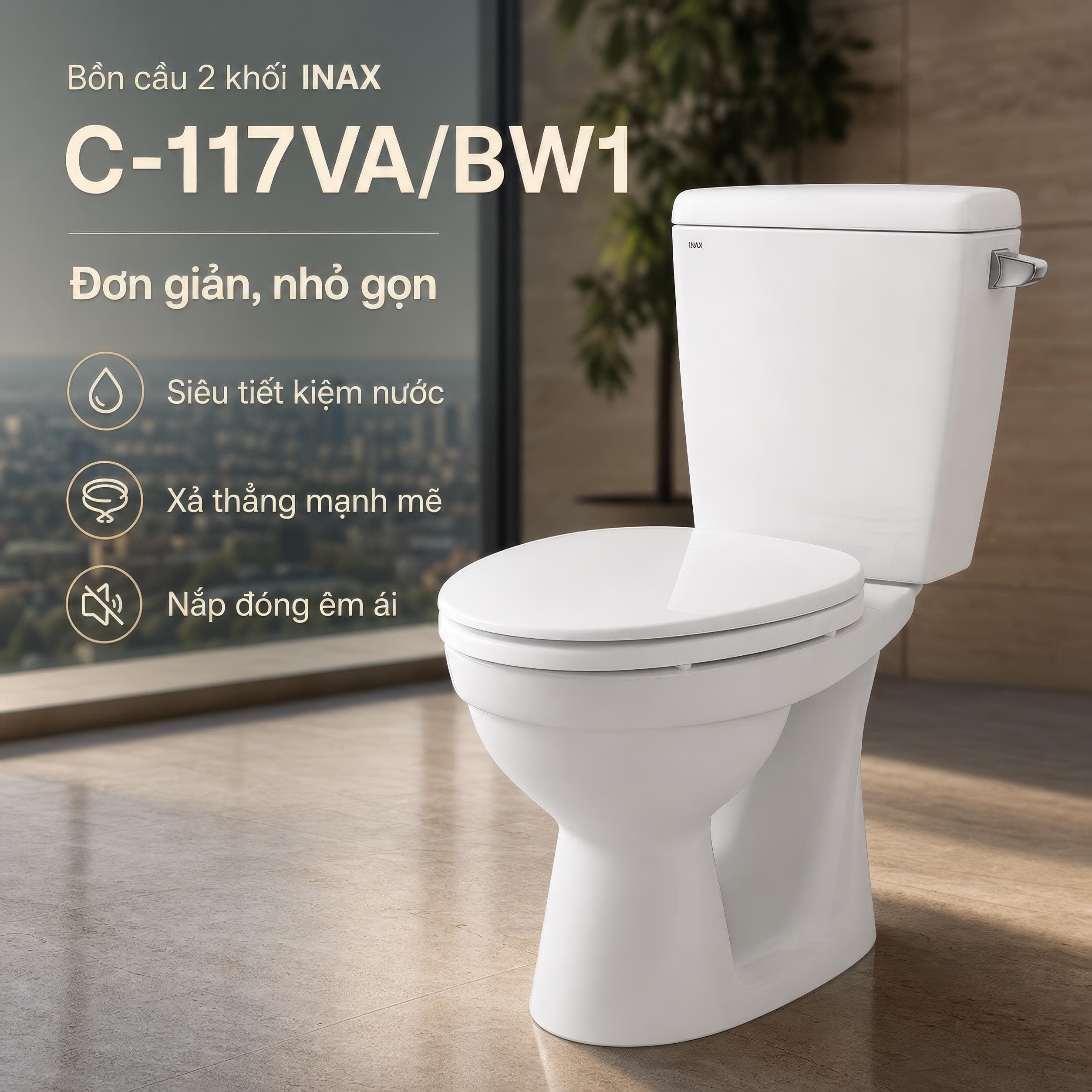 Bồn cầu 2 khối INAX C-117VA (C117VA) xả gạt nắp thường