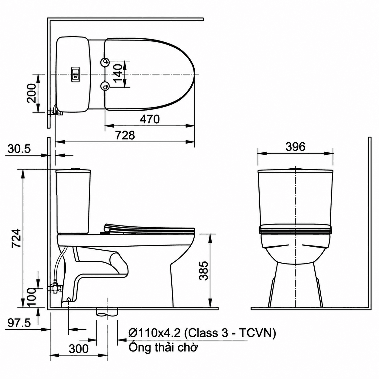 Bồn cầu 2 khối INAX C-514VWN (C514VWN) nắp đóng êm