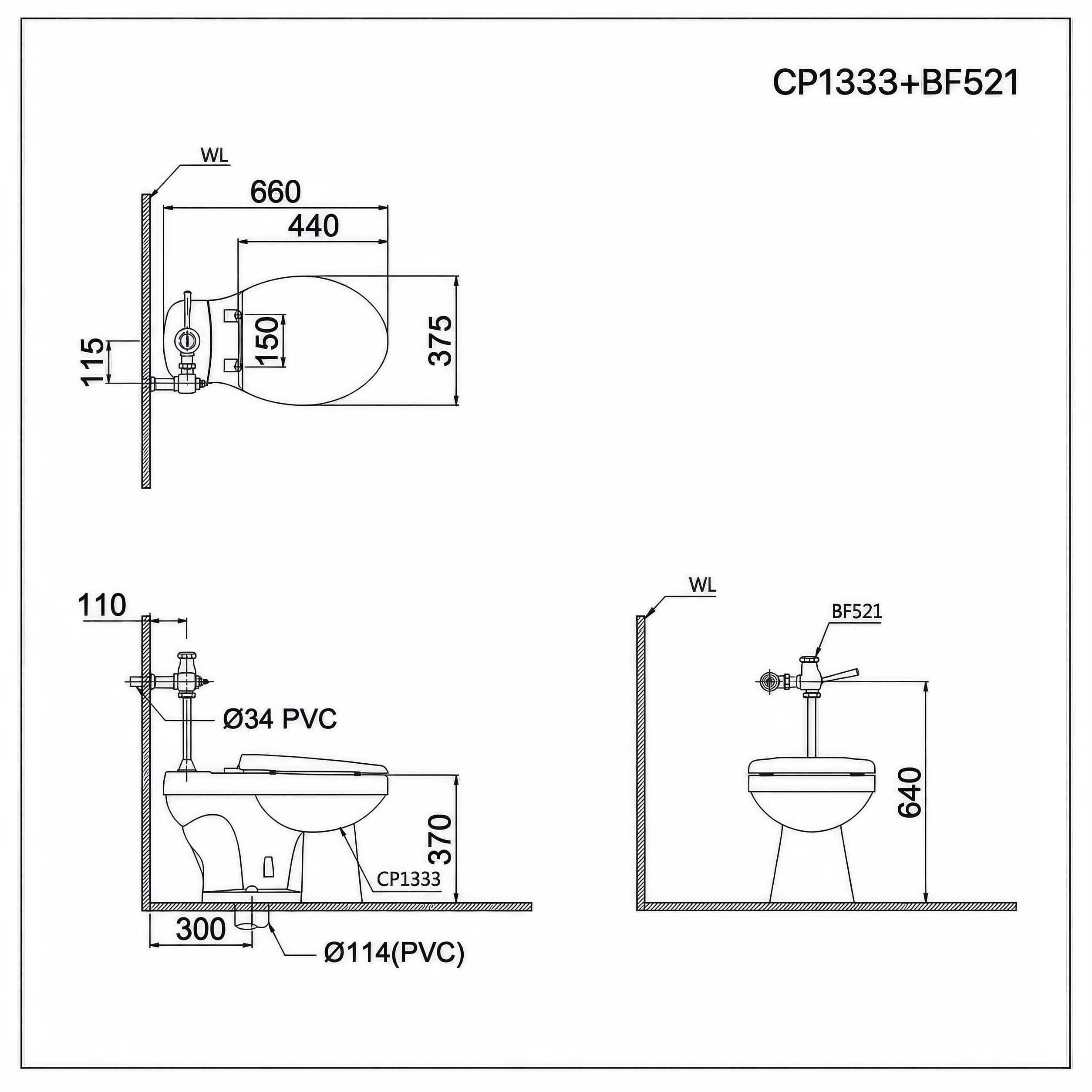 Bồn cầu đặt sàn nắp thường kèm van xả tay gạt Caesar CP1333+BF521A