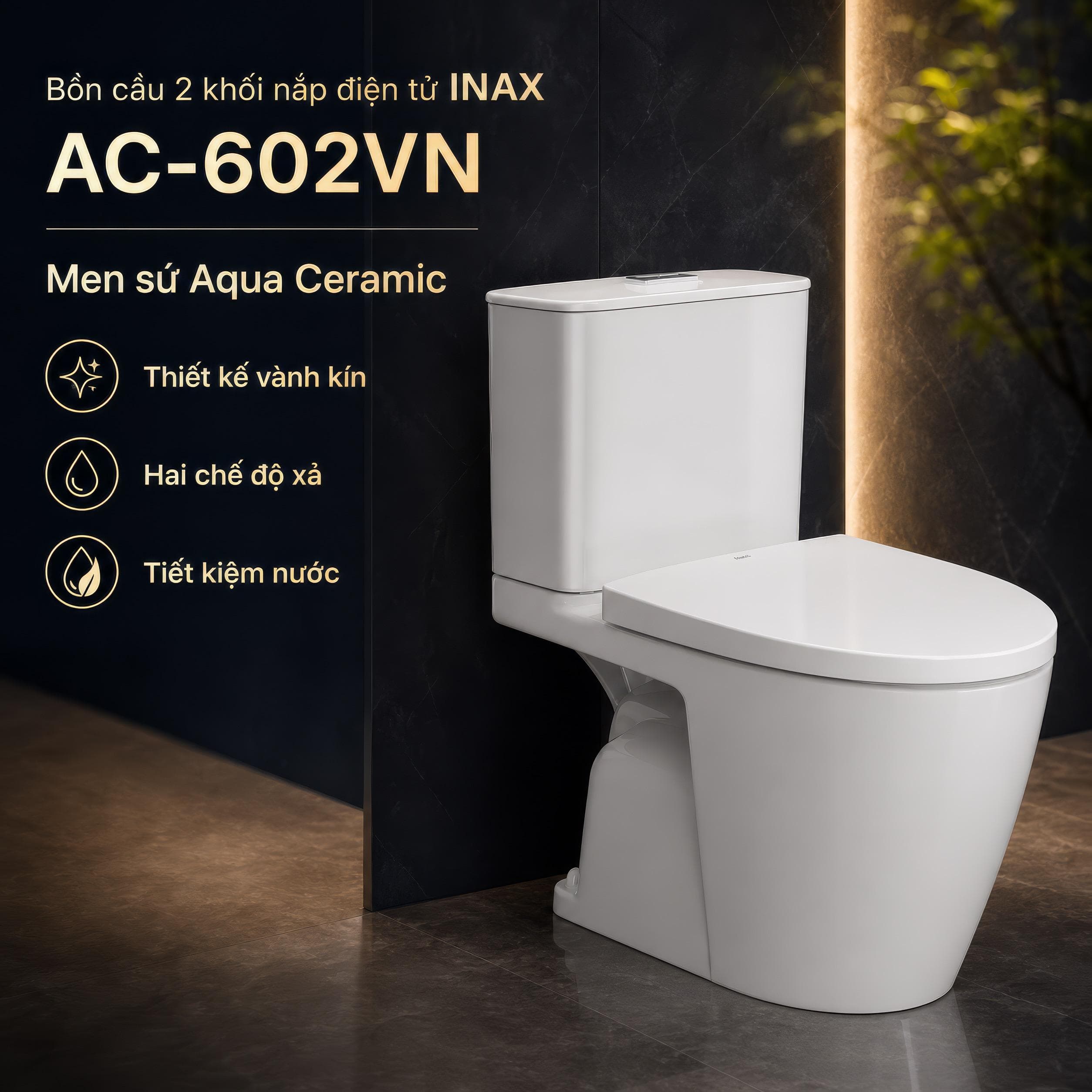 Bồn cầu 2 khối Inax AC-602VN xả nhấn Aqua Ceramic