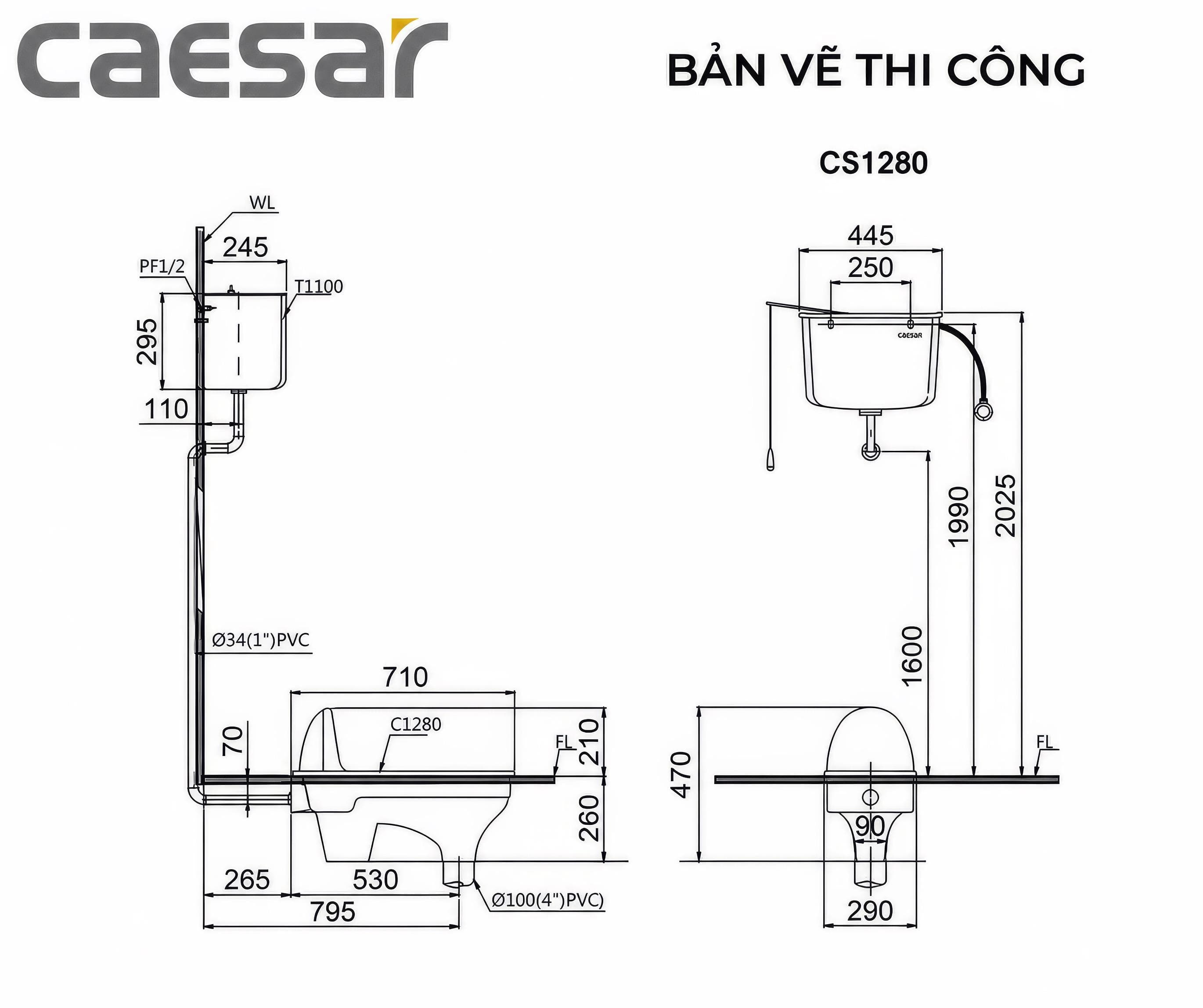 Bồn cầu xí xổm Caesar CS1280