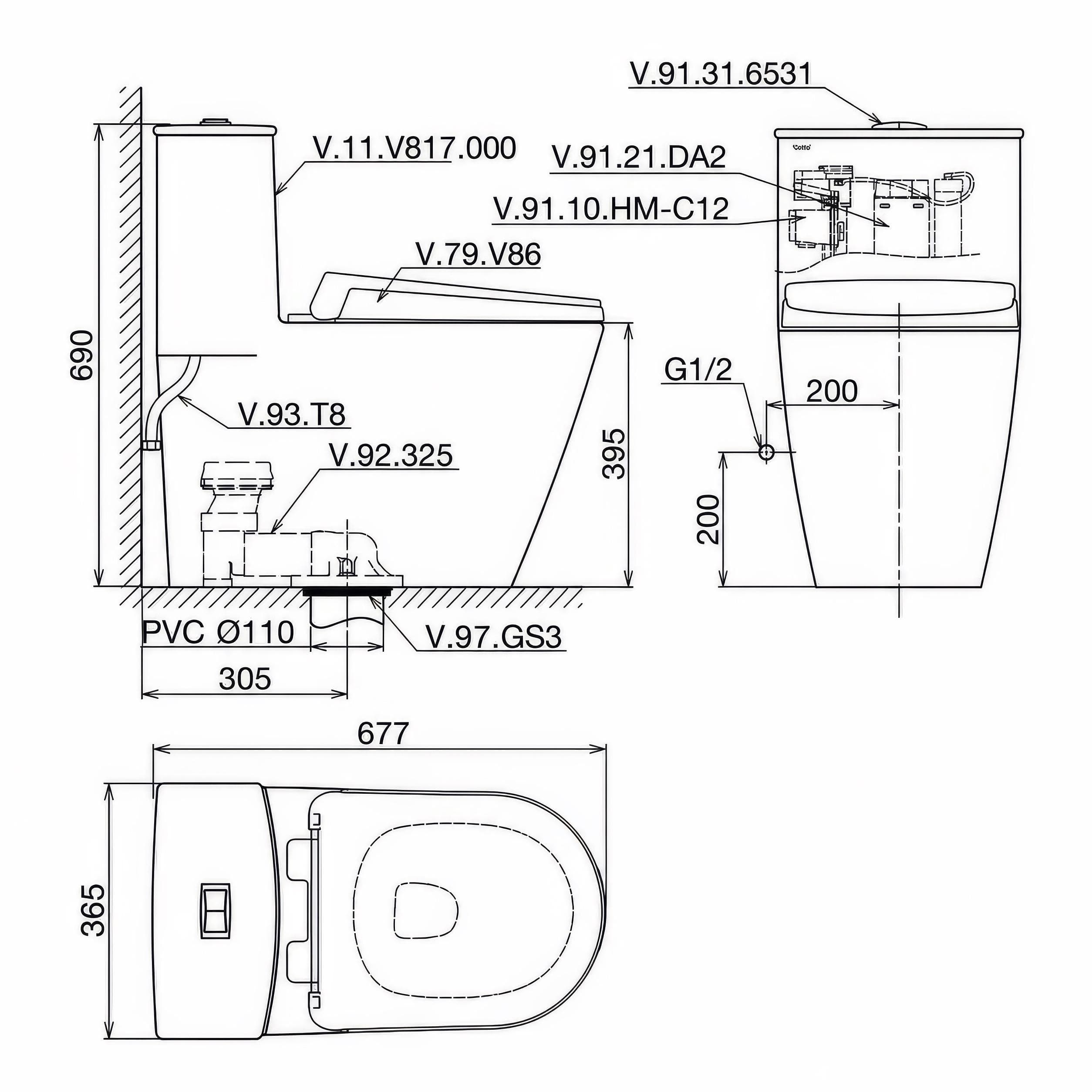 Bồn cầu 1 khối Viglacera V817 nắp êm (+ vòi xịt VG826 & van VG853)