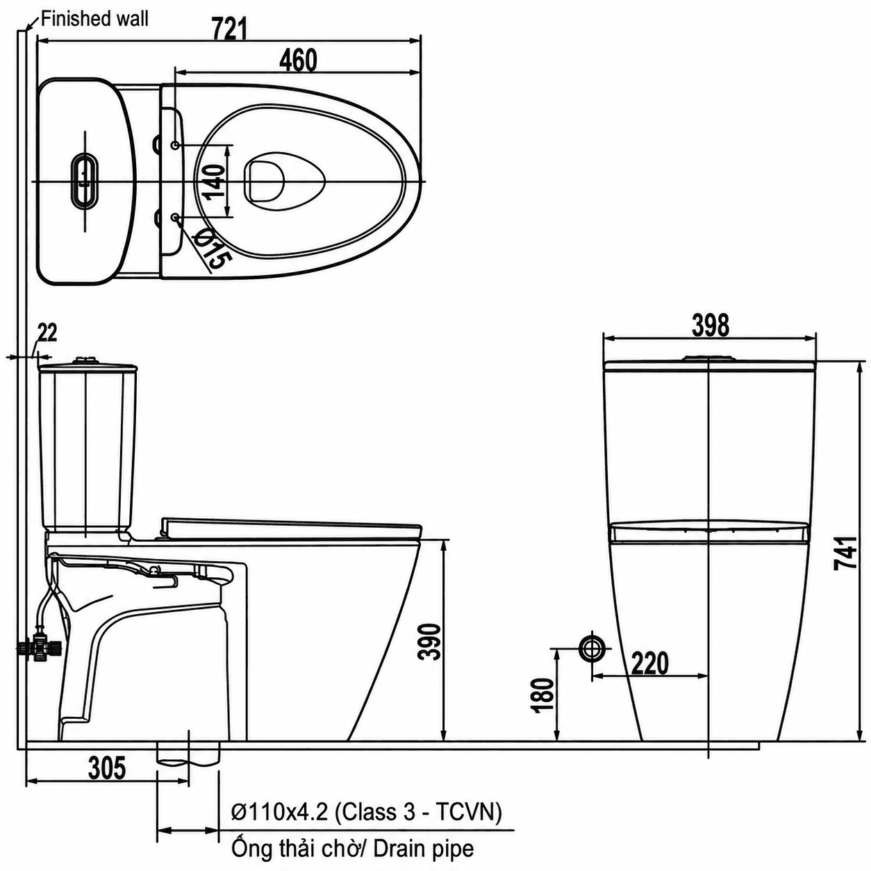 Bồn cầu 2 khối xả cảm ứng nắp điện tử INAX ACT-602 + CW-KB22AVN