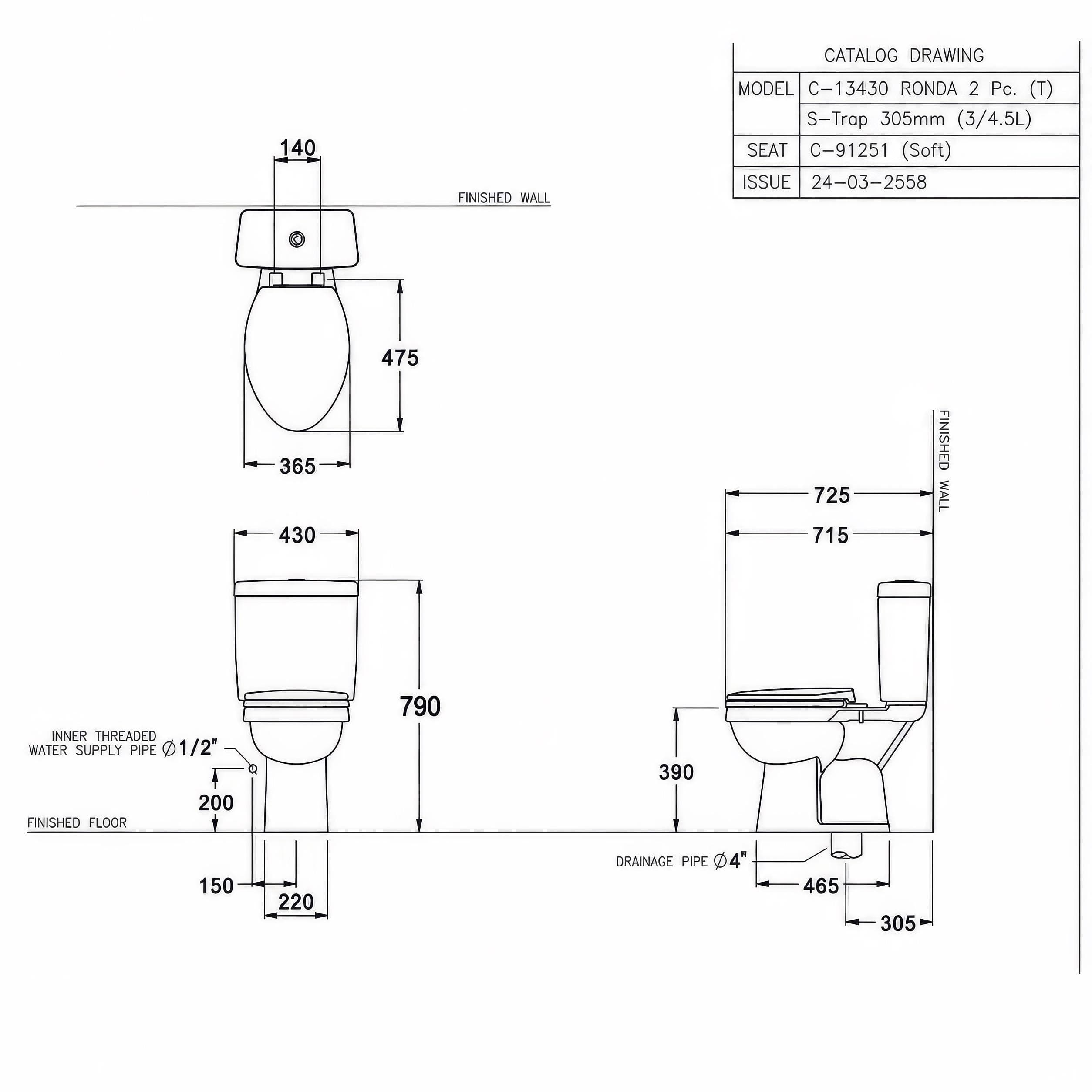 Bồn cầu 2 khối COTTO C13430 nắp đóng êm Ronda