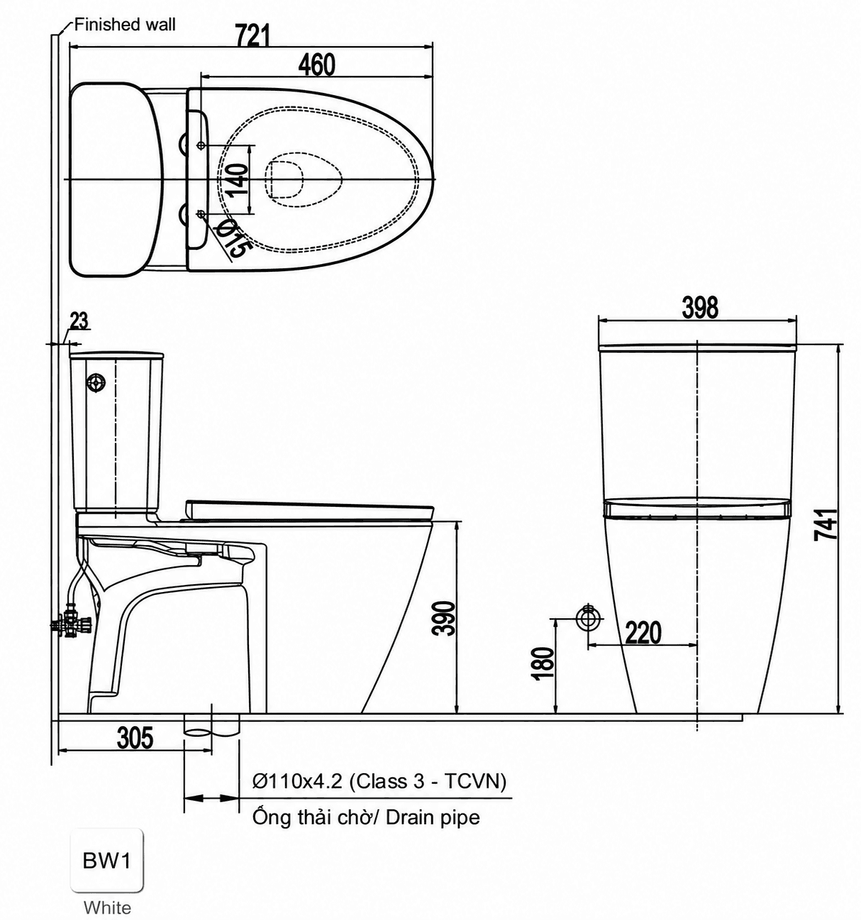 Bồn cầu 2 khối xả cảm ứng nắp điện tử INAX ACT-602 + CW-KA22AVN