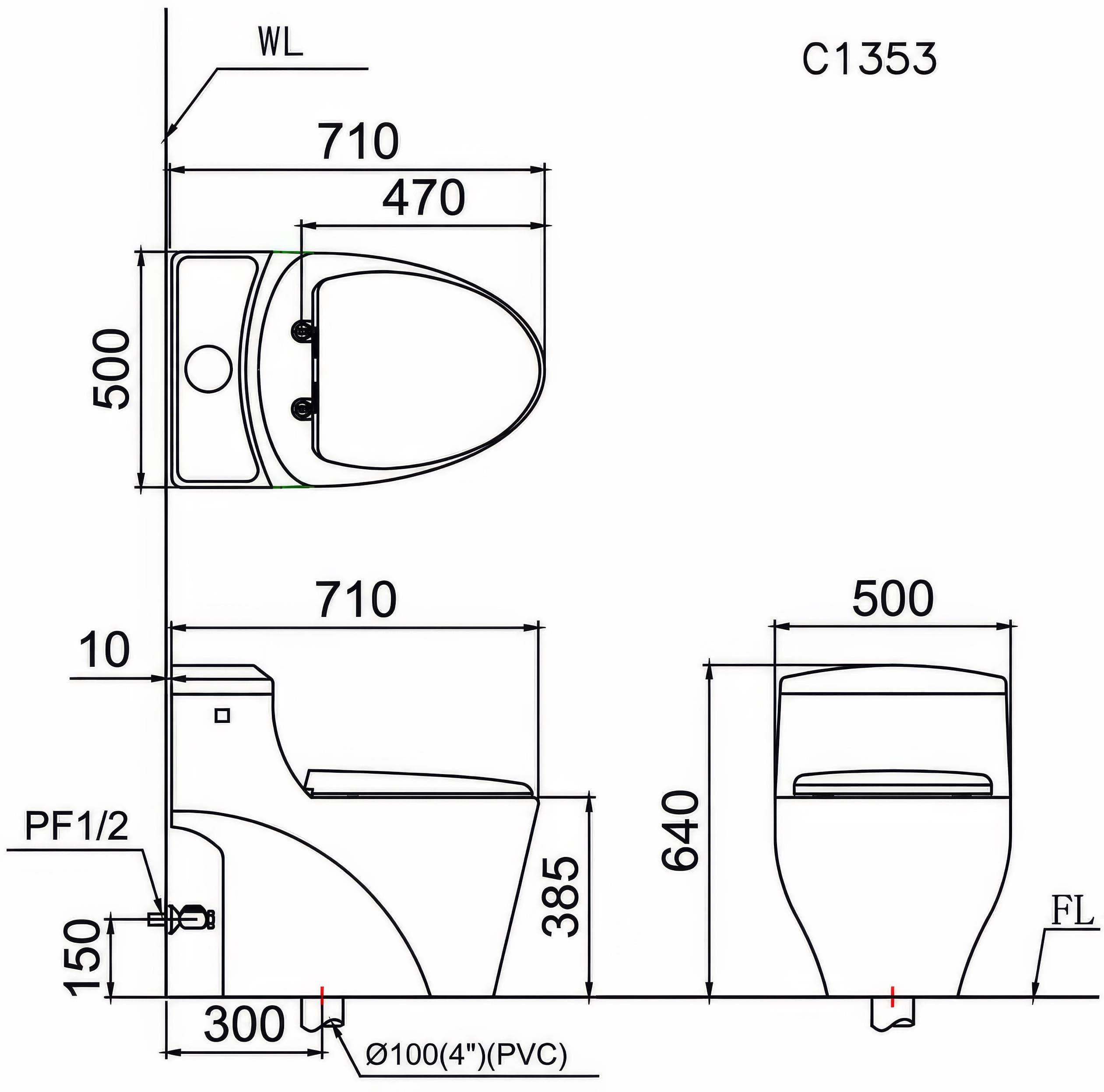 Bồn cầu 1 khối Caesar C1353 nắp êm