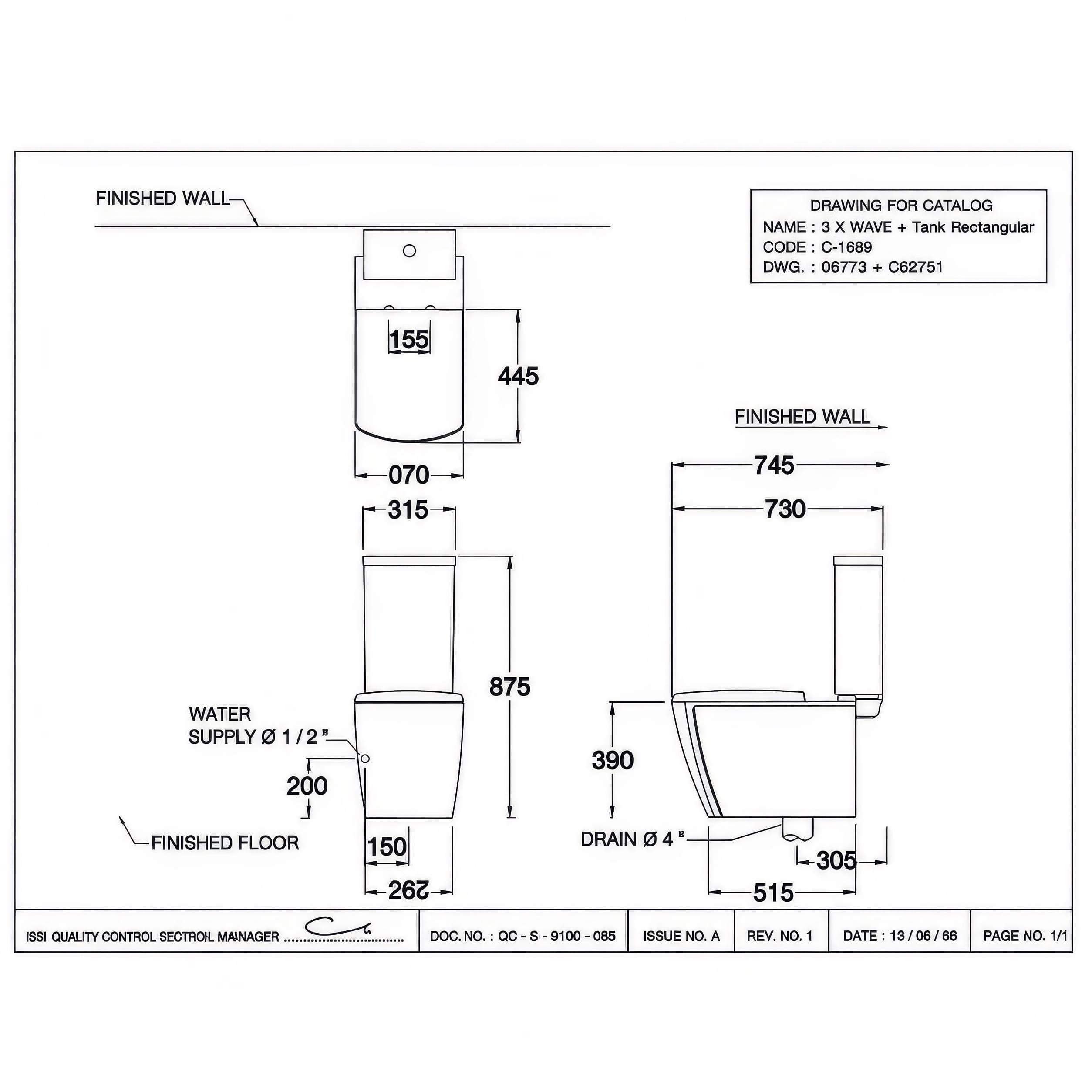 Bồn cầu 2 khối COTTO C16897 nắp êm dòng 3x3-R3