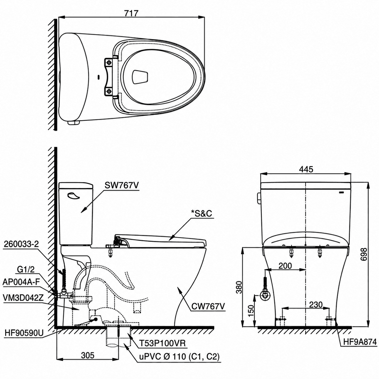 Bồn cầu 2 khối  TOTO CS767RT10#XW