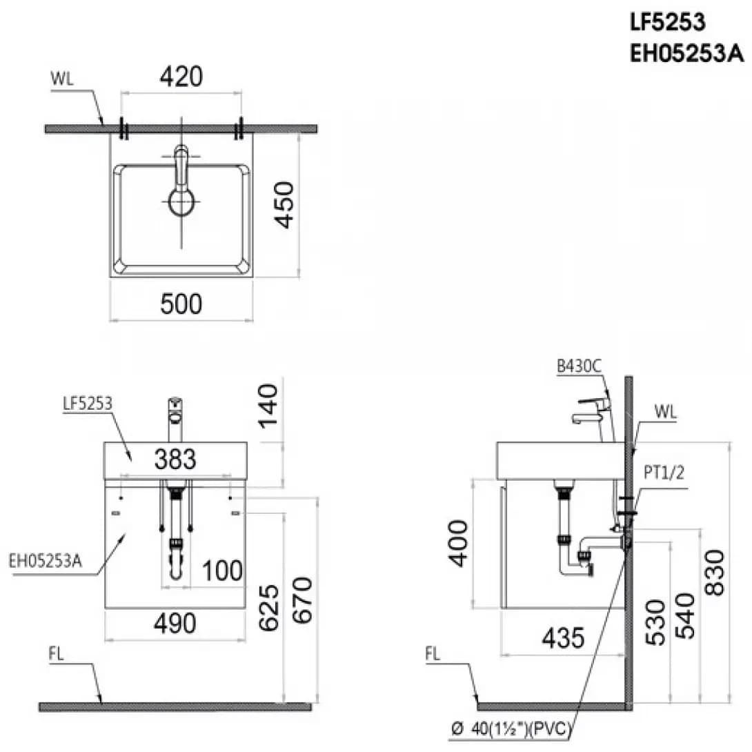 Bộ tủ Lavabo Caesar treo tường LF5253 + EH05253AV