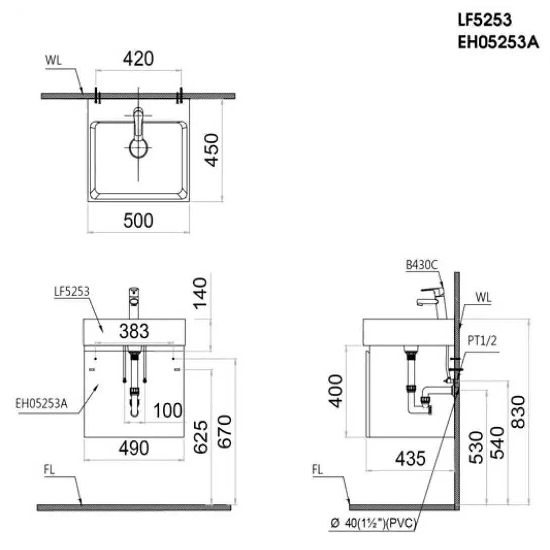Tủ Lavabo Caesar Treo Tường EH05253ATGV