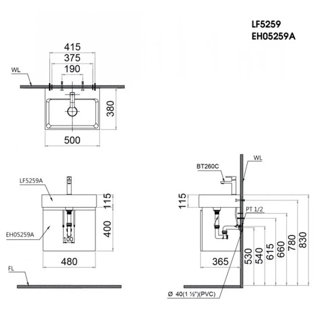 Bộ Tủ Lavabo Caesar LF5259 + EH05259AV