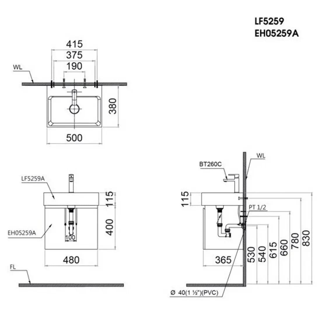 Tủ Lavabo Caesar Treo Tường EH05259ATGV